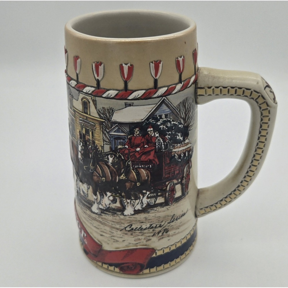 Vintage 1986 Budweiser Holiday Beer Stein B Series Ceramarte Collector Mug